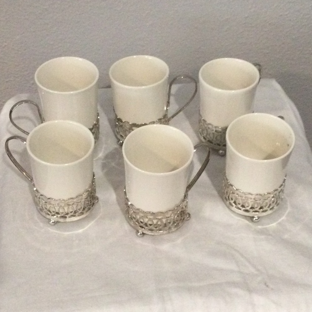 Enoch Wedgewood (Tunstall) Ltd England Demitasse Cup W/unique Silver Holder Set6